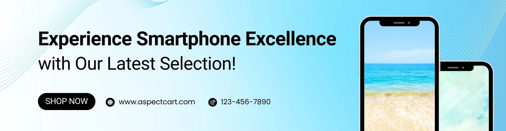 Banner, der die neueste Kollektion von Smartphones in einem Mobiltelefon-Elektronikgeschäft präsentiert